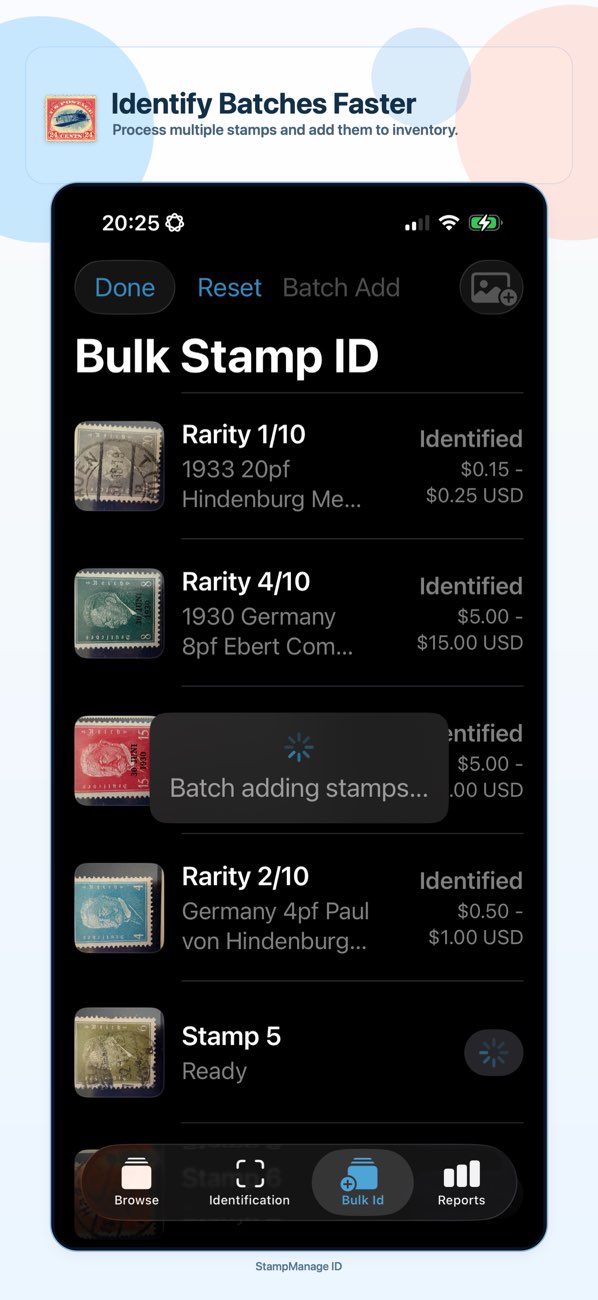 Bulk stamp identification workflow